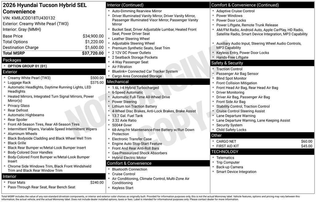 2026 Hyundai TUCSON HYBRID SEL Convenience