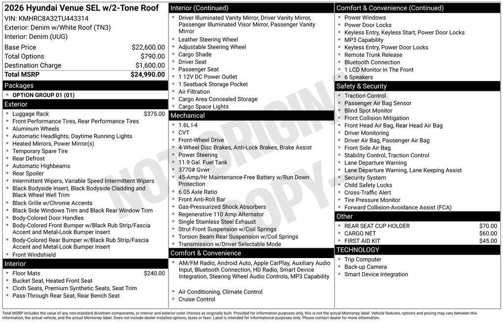 2026 Hyundai VENUE SEL W/Two-Tone Roof