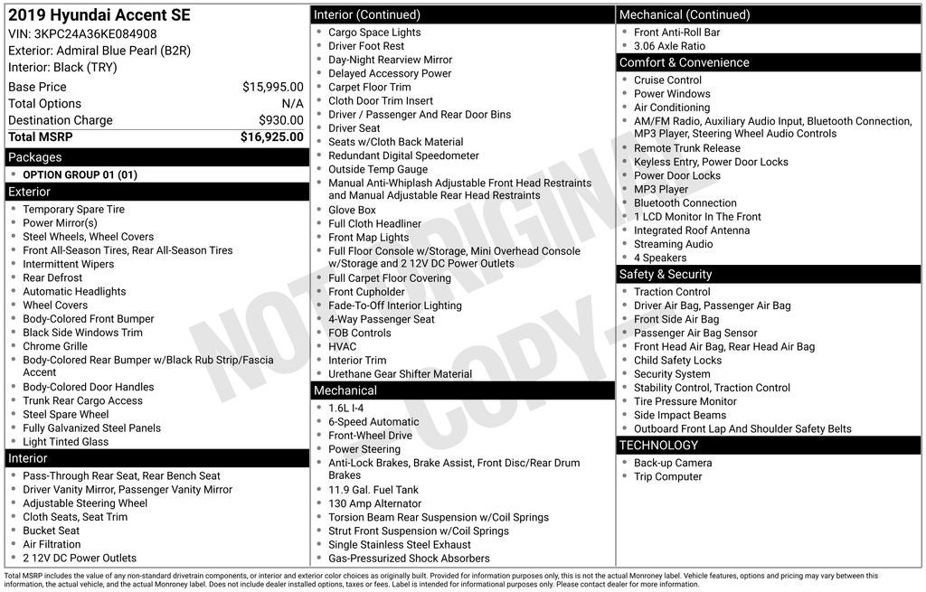 2019 Hyundai ACCENT SE