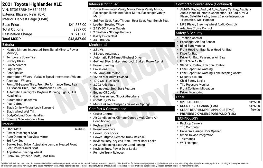 2021 Toyota HIGHLANDER XLE