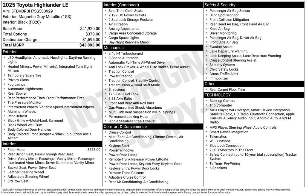 2025 Toyota Highlander LE