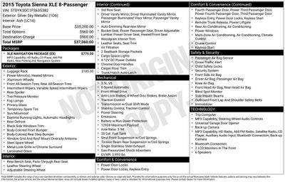 2015 Toyota SIENNA XLE 3.5L XLE 8 Passenger