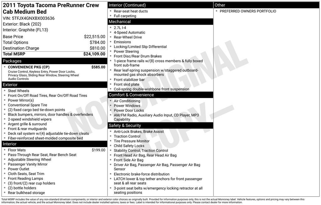 2011 Toyota TACOMA PRERUNNER PreRunner