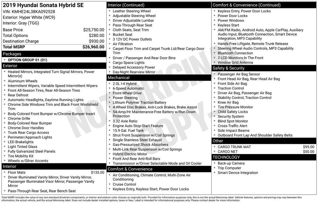 2019 Hyundai SONATA SE